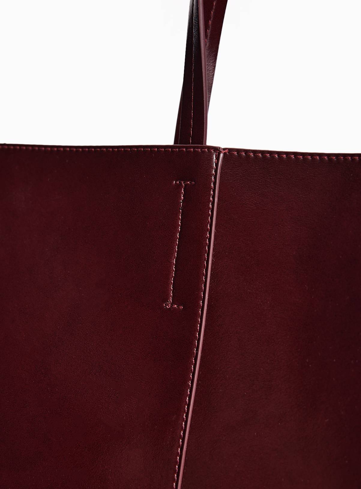 Burgundy High Shine Faux Leather Tote Bag One Size - Image 3